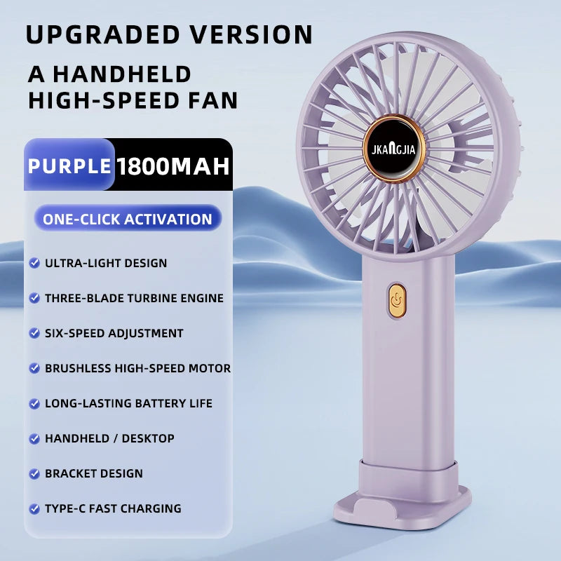 Portable, handheld, rechargeable personal fan, phone stand model, 5-speed powerful cool fan, mini handheld fan.