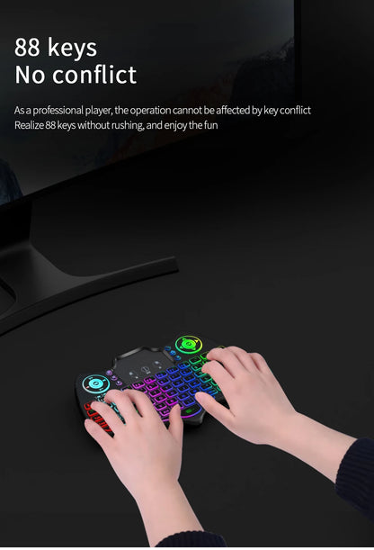 MRSVI V18 Mini-Funktastatur 2,4 GHz BT Touch 7-farbige Hintergrundbeleuchtung Französisch Spanisch Russisch Air Mouse Tastatur Geschenk für Android TV Box