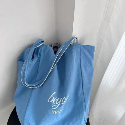 Sea Salt Blue One-Shoulder Bag Reversible Two-Sided Design AB Style Large Tote Bag Ins Style Suitable for Daily Commutes