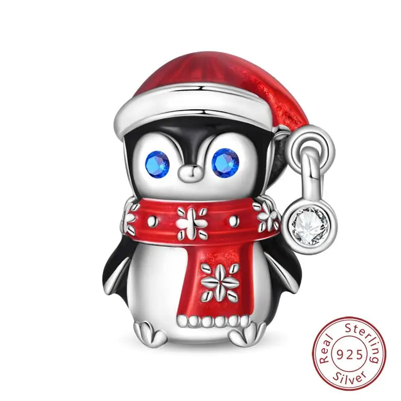 Original 925 Sterling Silver Charms Beads Winter Snowflake Snowman Igloo Penguin Pendant Fit Bracelet Women Jewelry Gift