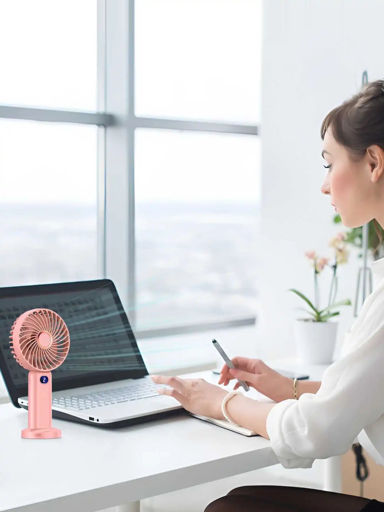 Portable Handheld Fan, Electric Fan with Digital Display, Handheld/neck Hanging/desktop Fan, Eyelash Fan, Makeup Fan