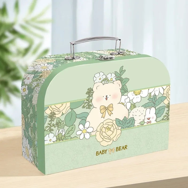 Portable Storage Box Suitcase Paperboard Boxes Case Small Handheld Decorative Gift Cardboard Stationery Organizer chesttravel