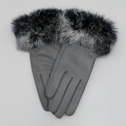 2025 Women Winter Warm Genuine Sheep Leather Glove With Real Fur Trimming Female Warm Real Leather Fur High Quality Mittens