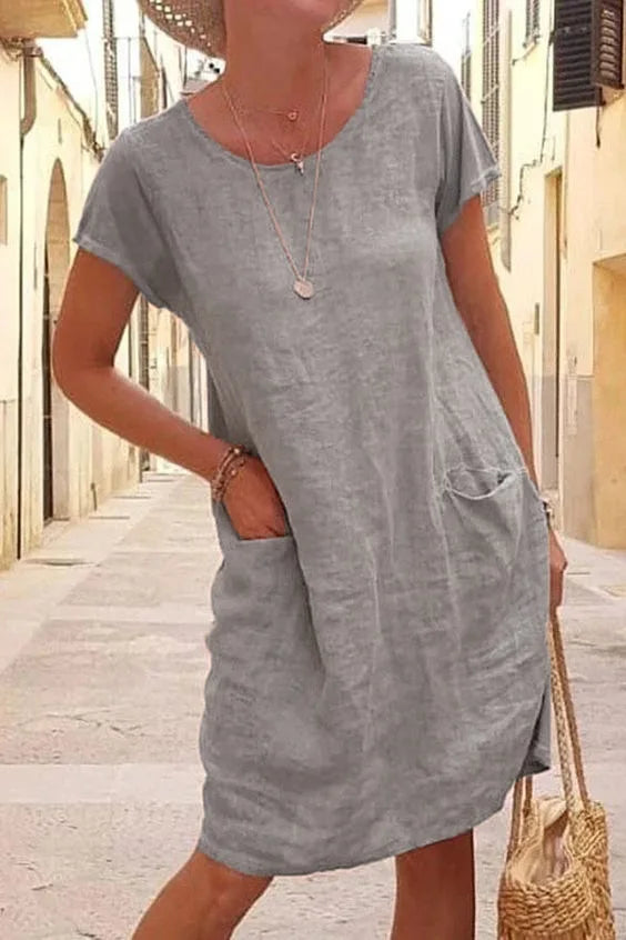 Women's Casual Midi Dresses 2025 New Summer Cotton Linen Short Sleeve Dress Летнее Платье Vestidos De Mujer Black Dresses