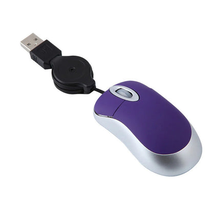 Computer Mouse Wired Small Hand Retractable USB Cable Gaming Mice Purple
