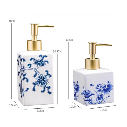 Blue and White Storage Bottle Bathroom Accessories Ceramic Soap Container Wash Table Soap Shampoo Cosmetic Storage Bottle 300ml