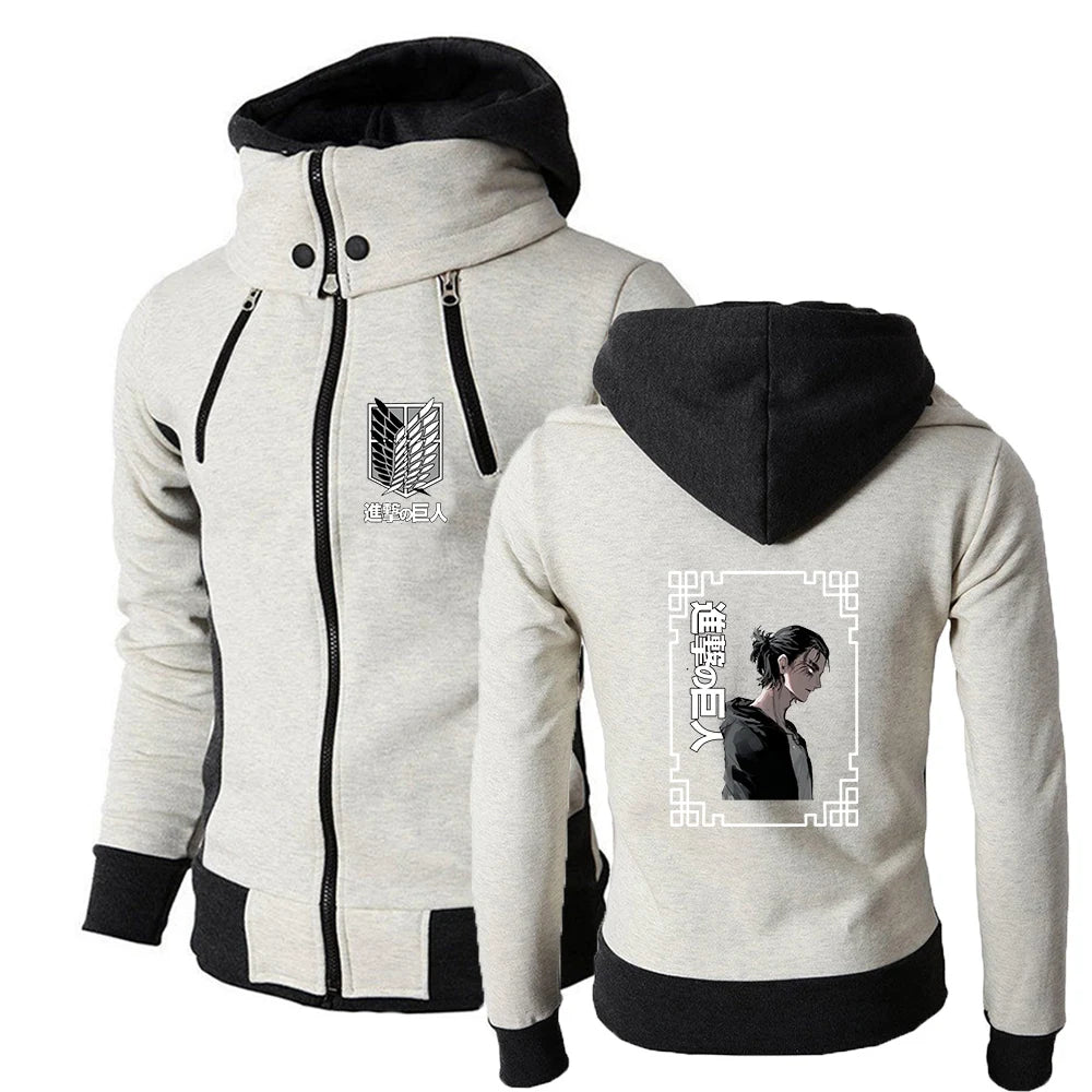 2025 Japanese Anime Jacket Spring And Autumn Man's Stand-Up Collar Hoodies Attack on Titan Logo Print Sports Comfortable Coat