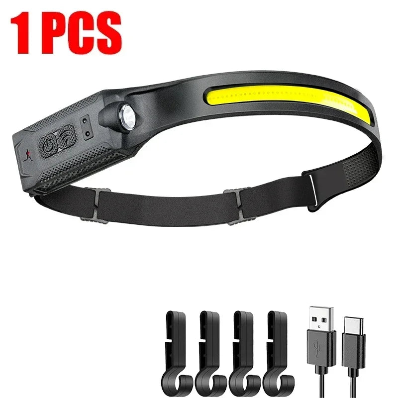 LED HeadlampRechargeable 3-modes Lighting Headlight Flashlight Built in Battery Running Light for Outdoor Camping Emergency Lamp