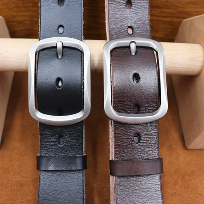 Thick Cowhide Copper Pin Buckle Real Genuine Leather Belt For Jeans Fashion Casual Belt Men Waistband Retro Luxury Male Strap