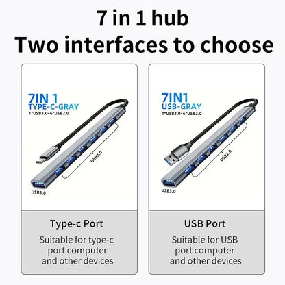 7 Port USB C Hub Multi Splitter 30 Adapter OTG For Xiaomi Lenovo Macbook 13 15 Air Pro PC Laptop Computer Accessories