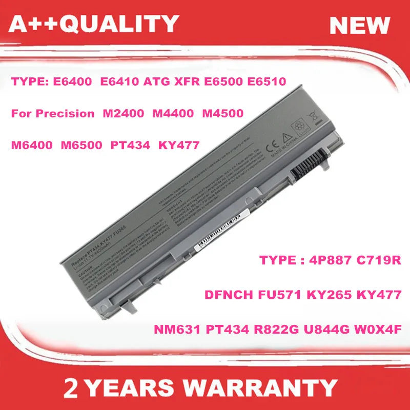 Laptop Battery For Dell Latitude E6400 E6410 ATG XFR E6500 E6510 For Precision M2400 M4400 M4500 M6400 M6500 PT434 KY477