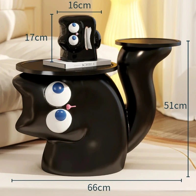 Cat Modern Coffee Side Table Black Designer Cute Nordic Funky Minimalist Small Table Space Saving Corner Living Room Furniture