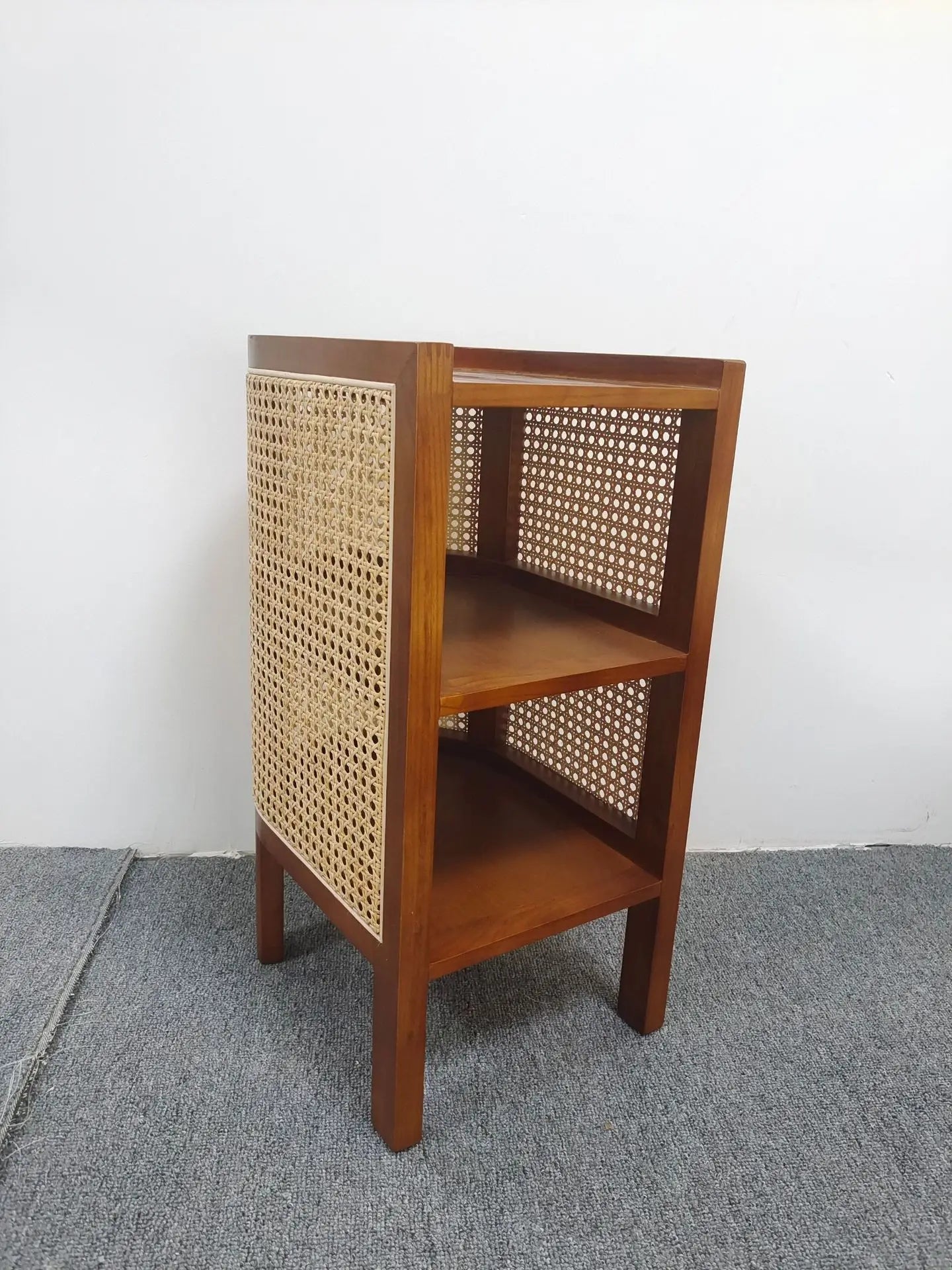 JOYLIVE Modern Minimalist Style Creative Home Homestay Hotel Bedroom Solid Wood Rattan Bedside Table Edge Cabinet Drop-shipping