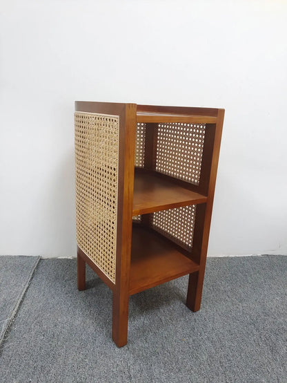 JOYLIVE Modern Minimalist Style Creative Home Homestay Hotel Bedroom Solid Wood Rattan Bedside Table Edge Cabinet Drop-shipping