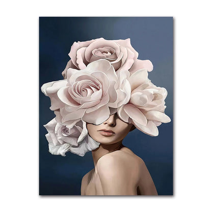 Decorative Painting Living Room Home Decoration Flowers Feathers Woman Abstract Canvas Painting Wall Art Print Poster Picture