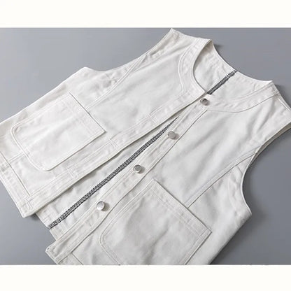 Denim Vest Women's Fashion 2025 New Spring Summer Thin Waistcoat Sleeveless Jacket Top White Cardigan Female Outerwear