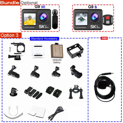 Action Camera 5K 4K60FPS 50MP 2.0 Touch EIS Pre-Record Wireless Mic Wi-Fi 170D DVR Webcam Waterproof 30M 5X Zoom Sports Camera