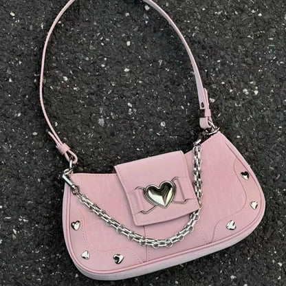 Y2k Fashion Women's Handbags Stars Pattern Cool Girls Underarm Bag Fashion Canvas Female Small Shoulder Bags Chain Tote Purses
