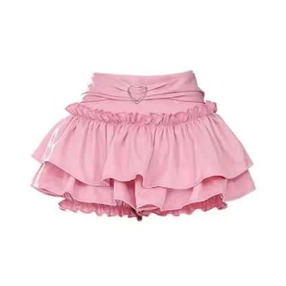 Pleated Lolita Kawaii Mini Skirts Double Layer High Waist Y2k Skirts Fluffy Cake Japanese Style A-Line Dresses Women Clothing