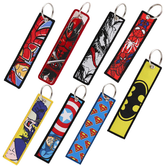 Movie Hero Embroidery Key Fobs Cool Key Tags Keychains for Women Men Car Keyring Cosplay Accessories Backpack Chaveiro Toys Gift