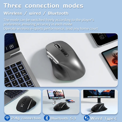 Lenovo 3 Mode Wireless Mouse Bluetooth 5.3+2.4G+Wired Ergonomic RGB Gaming Mouse with Macro Keys Rechargeable for Office Gaming