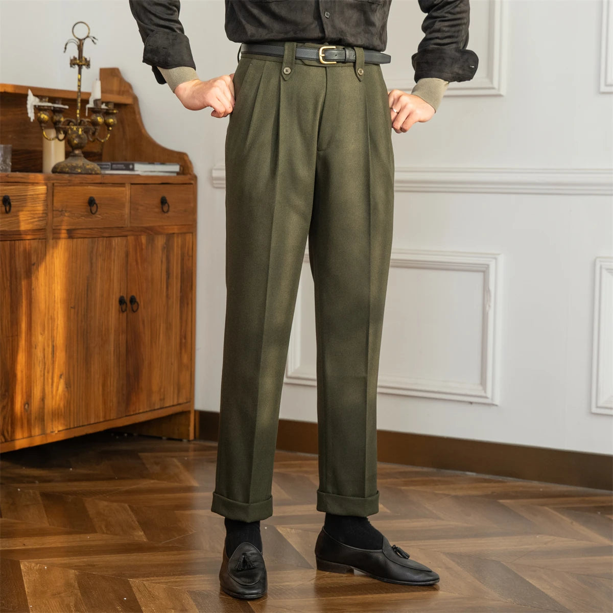Autumn and Winter British Thick Casual Pants Commuter Straight High Waist Pants Japanese All-match Warm Pants for Men