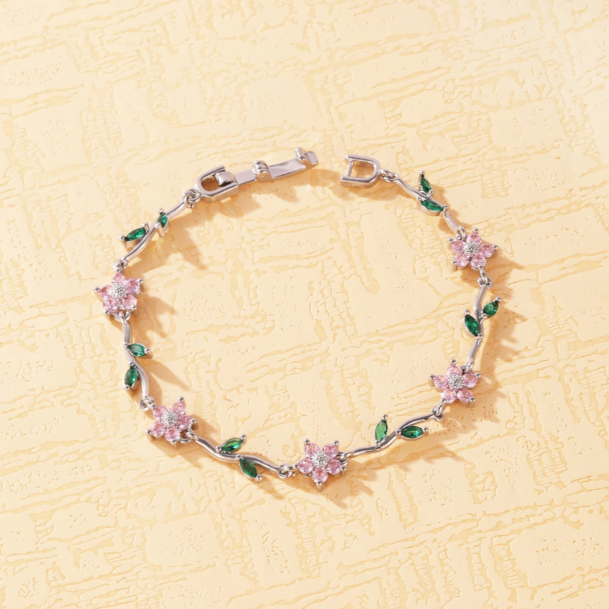 Elegant Multiple Color Flower Charm Zircon Branch Leaf Bracelet Dopamine Niche Sense 18K Gold Plated Women's Bangle Gifts