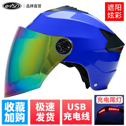 Motorcycle Helmets With Led Lights Moped Helmet Electric Scooter for Men Women With Double Visor Rechargeable Bicycle Light Bike