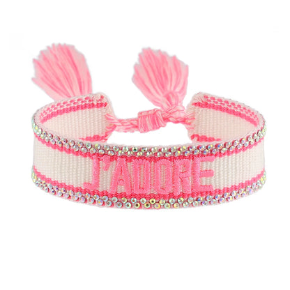 Rhinestone Embroidery Woven Bracelets Adjustable Rope Stackable Bangle For Women