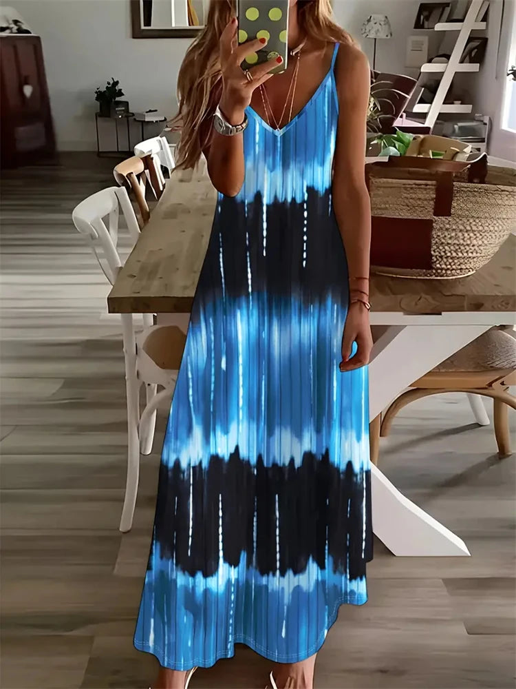 Colorful Fun Graffiti Dress 2024 New Summer Ladies Fashion Sexy Slip Dress Summer Comfort Extra Long Sleeveless Slip Vest