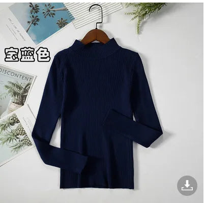 2026 Autumn Basic Bottoming Sweater Top Women Ribbed Soft Mock Neck Elastic Pullover Warm Solid Color Slim Jumper