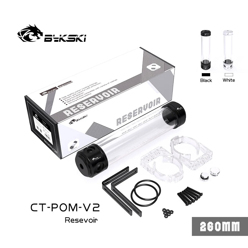 Bykski CT-POM-V2 Acrylic Cylinder Reservoir for PC Cooling Water Tank Black/White 150/200/260MM Computer Components POM