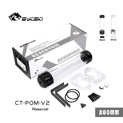 Bykski CT-POM-V2 Acrylic Cylinder Reservoir for PC Cooling Water Tank Black/White 150/200/260MM Computer Components POM