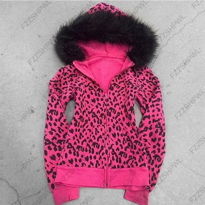 Women's Black Fur Collar Zipper Sweatshirt Autumn Winter Hoodless Long Sleeve Sexy Girl Slim Fit Coat Winter Clothing Streetwear