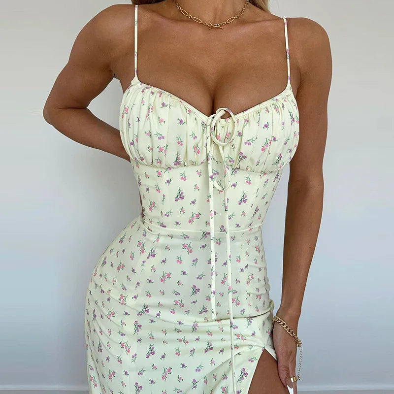 Women Elegant Floral Beach Vacation Bodycon Streetwear Long Dress 2025 Summer Clothes Wholesale Items For Business