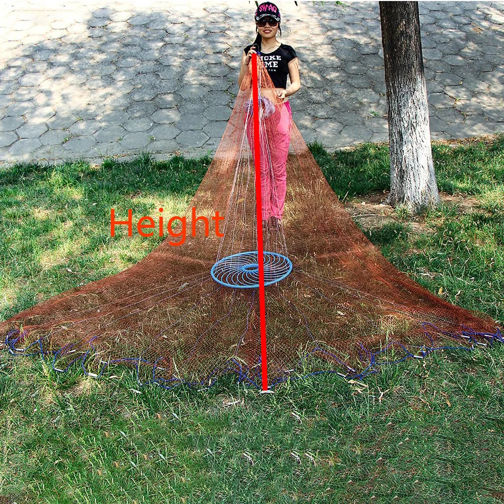 Lawaia 1.8-7.2m Throw Cast Net American Style Small Mesh Blue Plastic Ring Outdoor Fishnet Trap Network Fishing Equipment Tackle