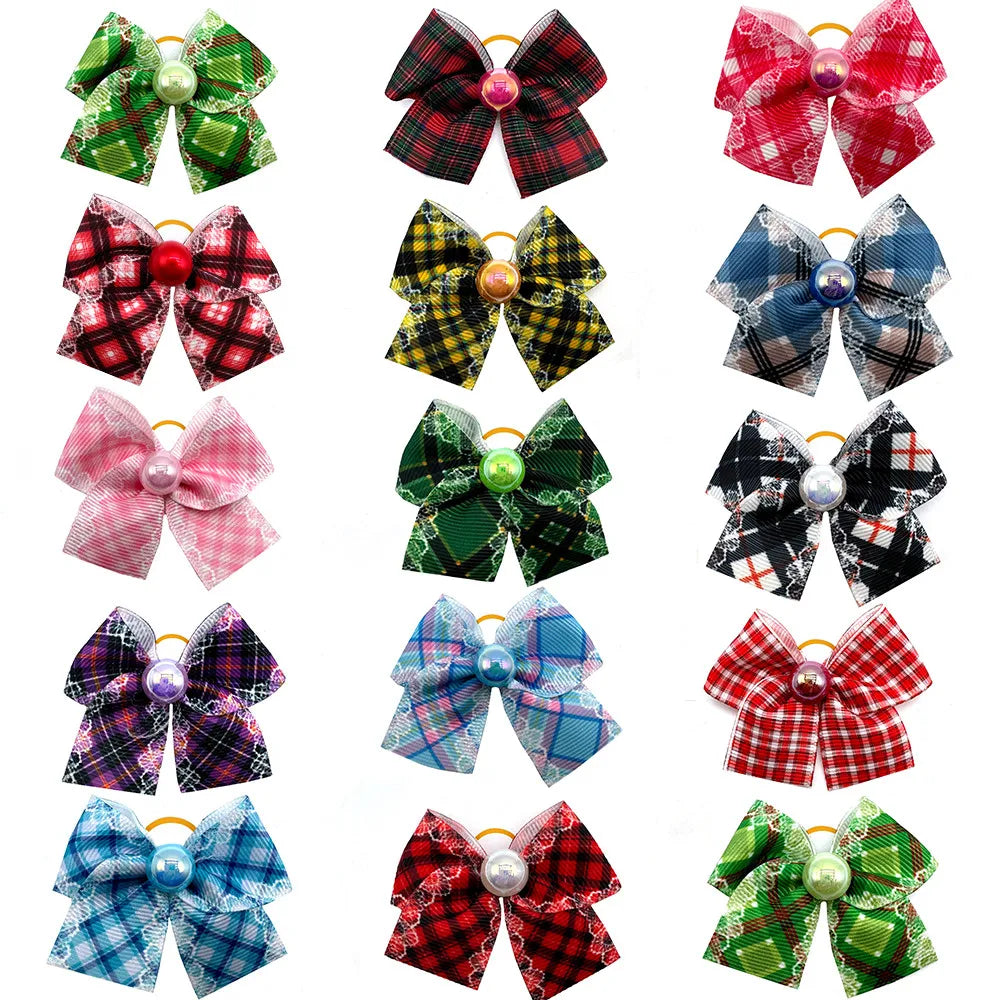 50/100pcs Small Dog Grooming Bows Pearl Plaid Style Pet Dog Hair Bows Rubber Bands Dog Hair Accessories Pet Supplies for Dogs