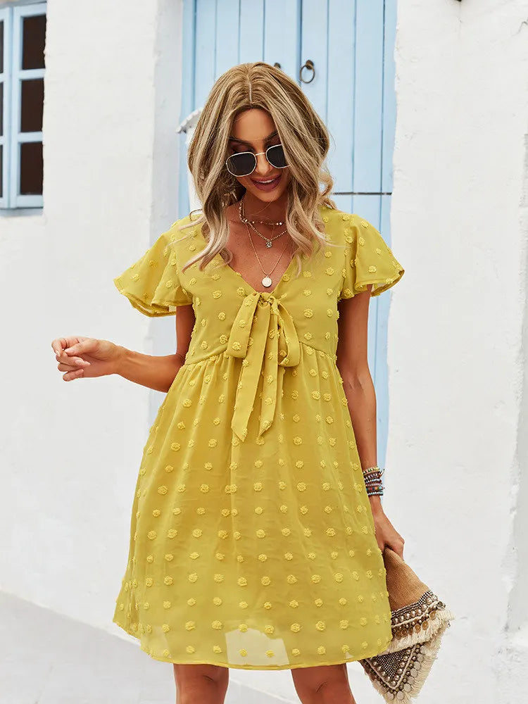 Msfilia Women's Sexy Solid Spring Summer Style Dress High Waist Short Sleeve Bandage Female Dress