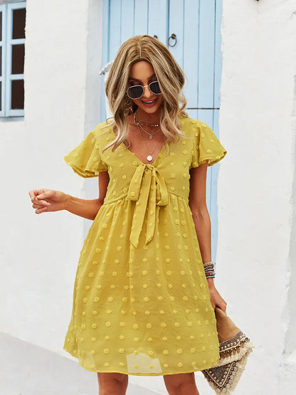 Msfilia Women's Sexy Solid Spring Summer Style Dress High Waist Short Sleeve Bandage Female Dress