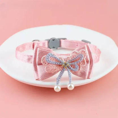 Pet Collar Pink Lace Bow Hanging Bead Cat Collar with Bell Pet Dog Kitten  Accessories Fof Small Dogs Pet Products
