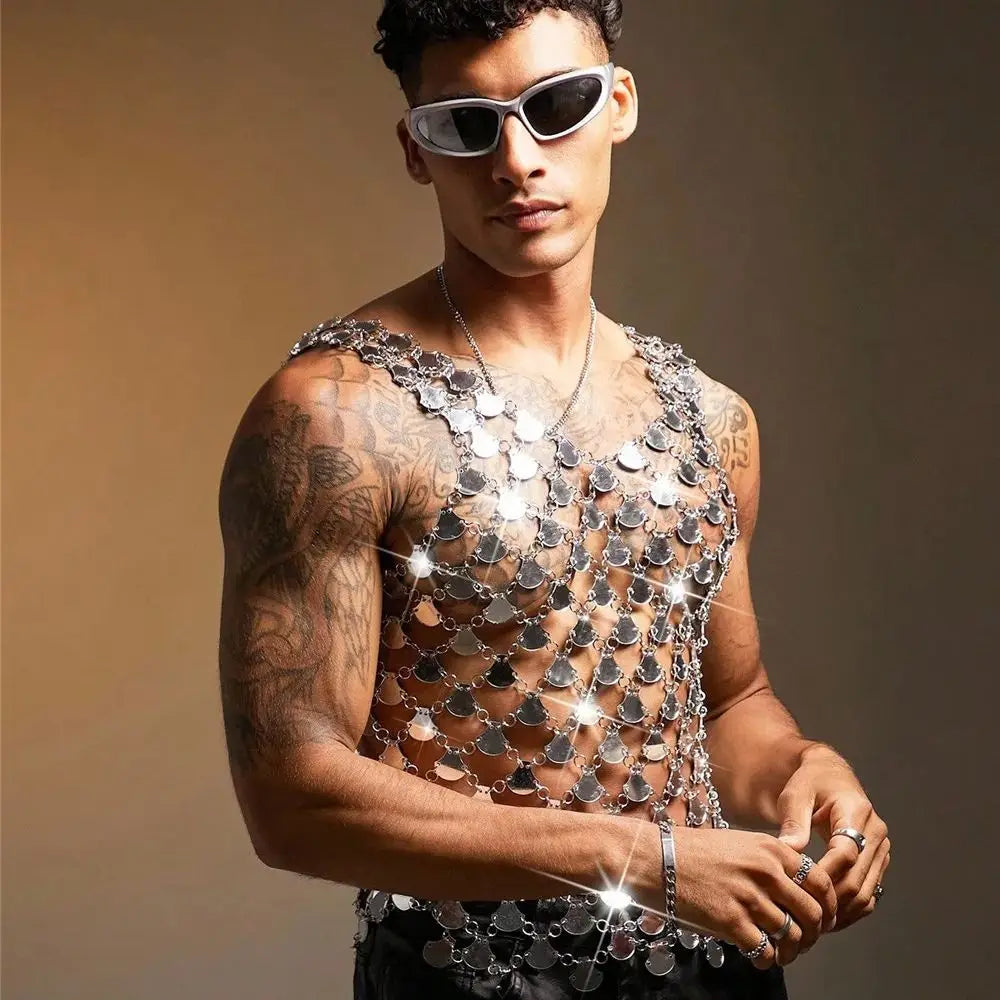 New Music Festival Party Men's Vest Acrylic Shiny Mirror Nightclub Top Trendy Laser Reflective Stage Outfit Sexy Sleeveless Vest