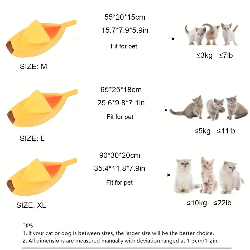 1pc Banana Design Pet Bed Cute Banana-Shaped Cat Bed Cat Mat Beds Warm Portable Pet House Cat Supplies