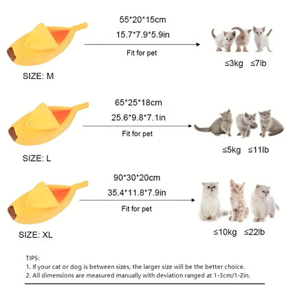 1pc Banana Design Pet Bed Cute Banana-Shaped Cat Bed Cat Mat Beds Warm Portable Pet House Cat Supplies