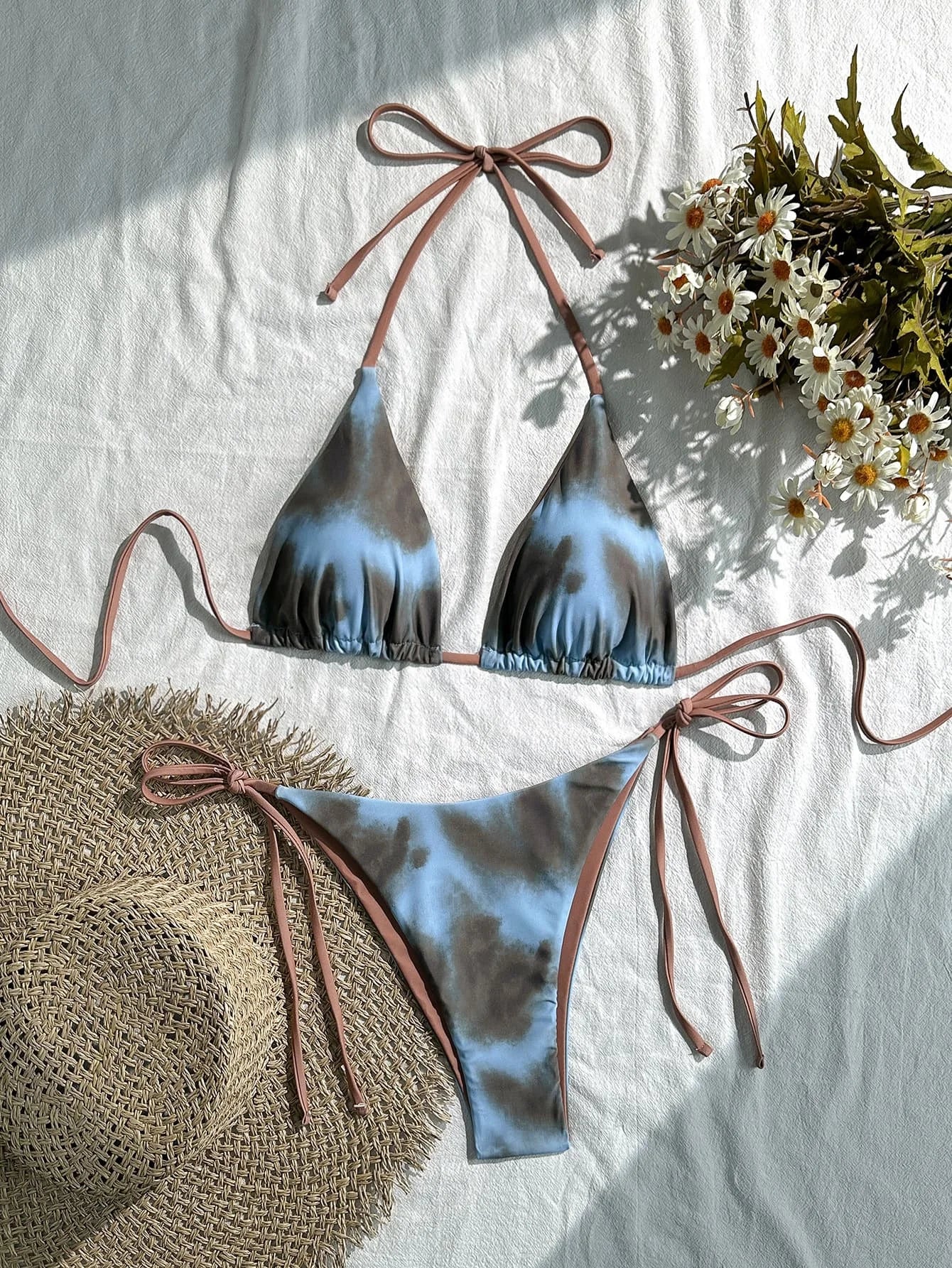 New Sexy Lace Up Neck Starfish Print Set Swimsuit Bikini Low Waist Bikinis Swimwear Beach Swimsuit Swimwear