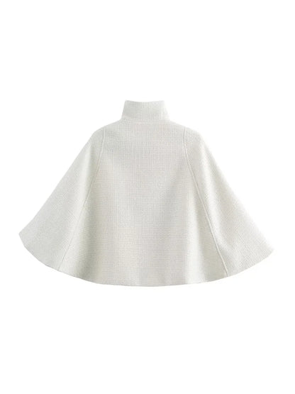 Zevity Women Elegant White Color Casual Cloak Coat Office Lady Wear Street Suit Jacket Stand Collar Button Cape Tops CT7366