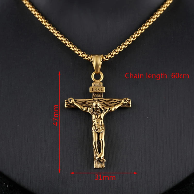 Christian Jesus Cross Necklace For Women Men Stainless Steel Chains Choker Religion Cross Pendants Jewelry Prayer Baptism Gifts
