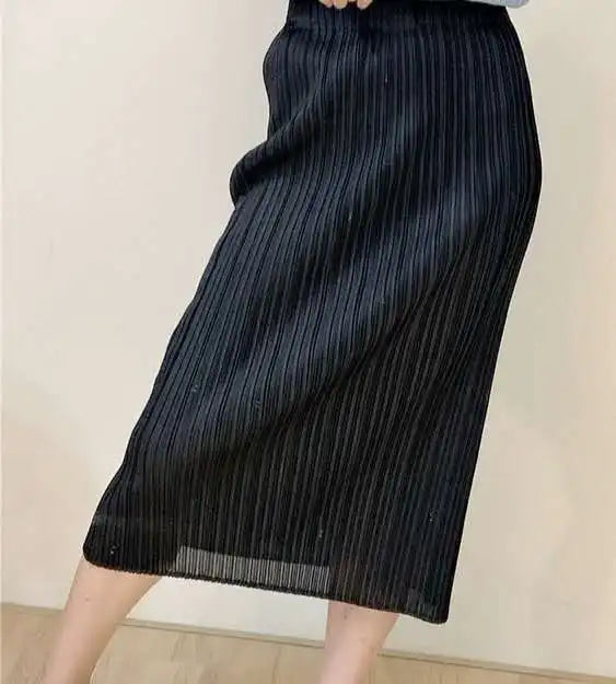 Fold Miyake Pleated Comfortable Casual Half-body Skirt Women High Waisted Thin 2025 Summer New Small Pleated Medium Skirt