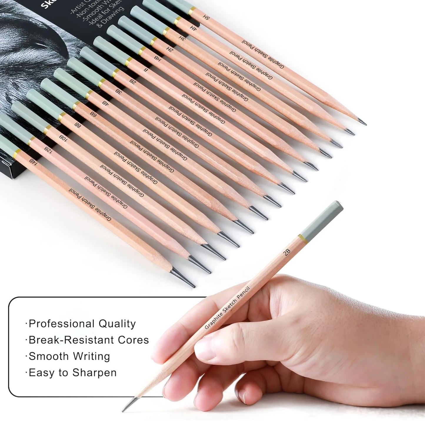 14-96 Pro Drawing Pencil Set,Sketch Pencils Art Supplies with Graphite,Charcoal,Erasers etc tool,Portable Zippered Travel Case