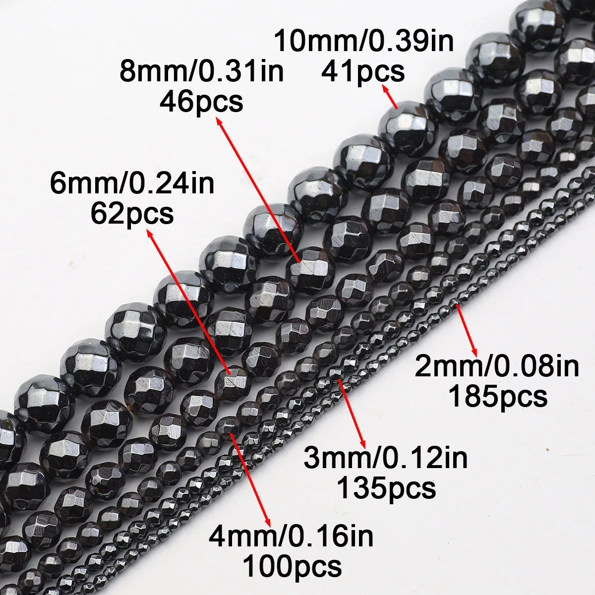 BTFBES 2-10mm Silver Color Round Beads Natural Stone Hematite Gem Non-magnetic Loose Ball For Jewelry Bracelet Necklace DIY 15''