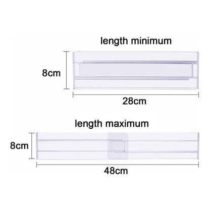 Drawer Dividers Organizers 4 Pack, Adjustable 8cm High Expandable from 27.5-52cm Kitchen Drawer Organizer, Clear Plastic